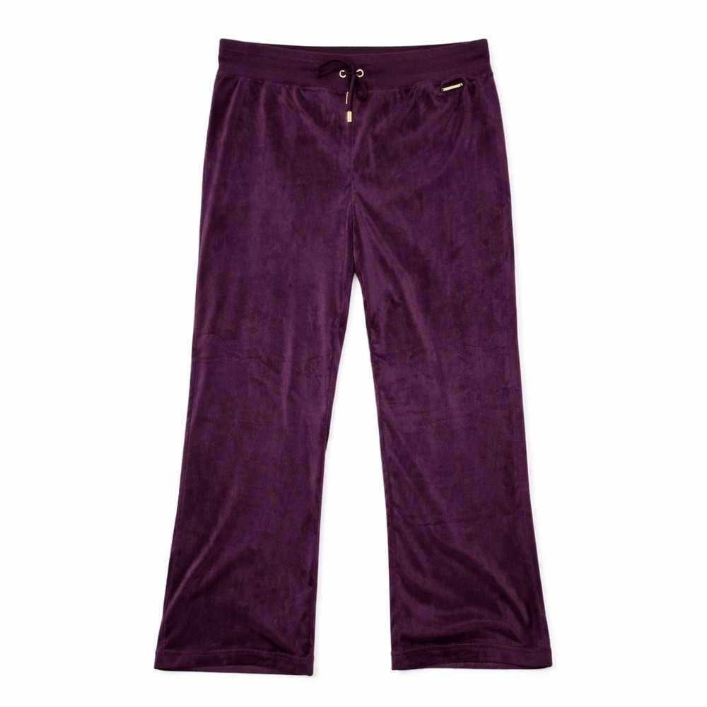 Halston Velour Lounge Set XL Purple 2pc Tracksuit Gold Zip Soft Cozy Womens - Picture 8 of 13